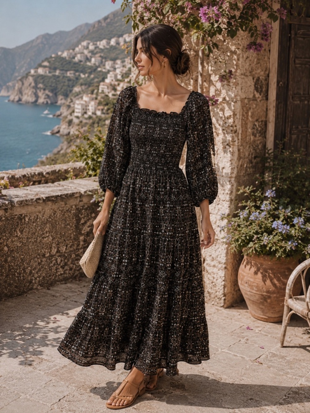 Max Studio Maxi Smocked Print Dress